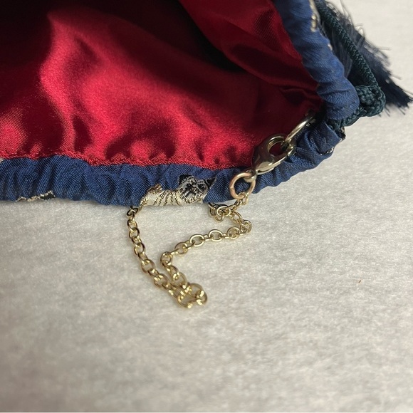 RYTHME KUMIKYOKU Blue Jacquard Drawstring Pouch Bag Pug Dog Puppy Chain Strap - Picture 4 of 12